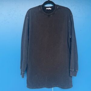 Double Zero Washed Black Oversized Sweatshirt Dress Small